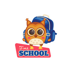 School time banner template with owl school pupil vector illustration isolated.