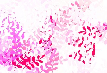 Light Pink, Red vector doodle pattern with leaves.