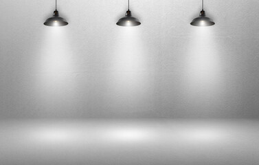 Empty wall with spotlights background for product show with Elegant light and Cement floor....