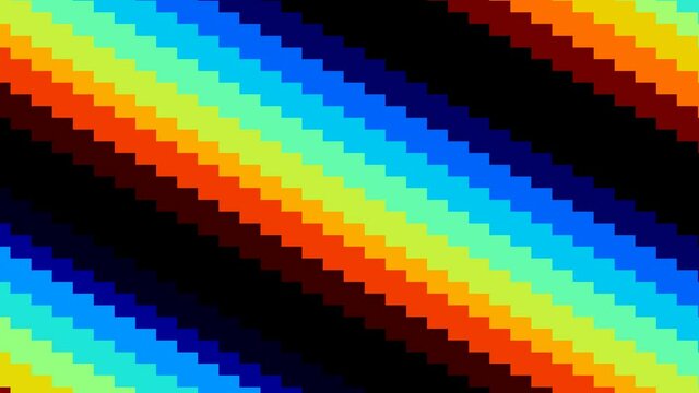 8-Bit Retro Moving Color Spectrum of Rainbow Bars Moving Diagonally Like Screen