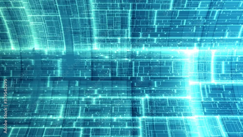 Poster panning through a tunnel of technology networking connected signals ring