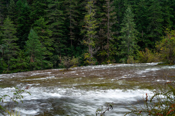 The small waterfalls at pearl beach, in Jiuzhai Valley Park, Sichuan, China.
