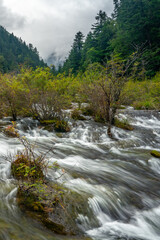 The small waterfalls at pearl beach, in Jiuzhai Valley Park, Sichuan, China.