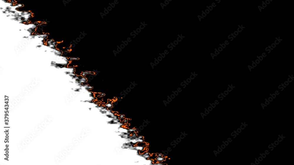 Poster transition of page edge burning away with random pan mask matte
