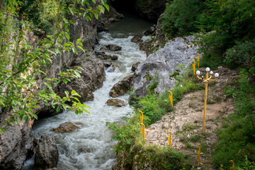 Rough river Belaya in Khadzhokhsky gorge, summer. Russia , the Republic of Adygea .