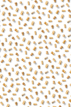 wine corks background on a white backlit background. wine background with corks and corkscrew for fabric print, paper print, wallpapers, design.