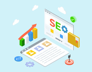 
Seo optimization concept design, isometric seo services
