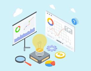 
Creative market research illustration design, isometric illustration of business search 
