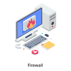 
Firewall illustration in isometric design, internet defense concept 
