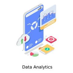 
Mobile data analytics in isometric style best for business and industry 
