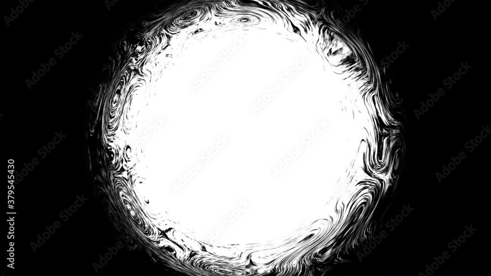 Poster morphing circle with liquid effect edges collapsing into centre hole