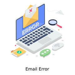 
Email error illustration, isometric illustration of spam email 
