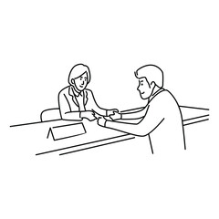 Customer service girl, line art illustration