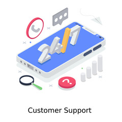 
Customer support illustration design, isometric vector of telephone service
