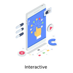 
Interactive illustration in isometric style, finger tap 
