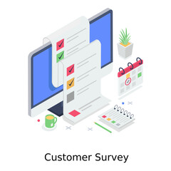 
Report inside computer showing the symbol of customer survey 
