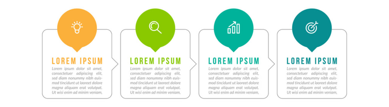 Minimal Business Infographics template. Timeline with 4 steps, options and marketing icons .Vector linear infographic with four conected elements. Can be use for presentation.