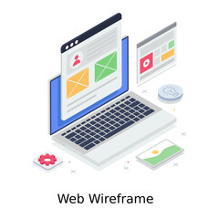 
Landing page concept, isometric illustration of web wireframe vector design 

