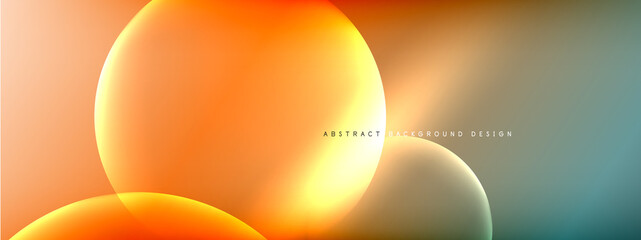 Vector abstract background liquid bubble circles on fluid gradient with shadows and light effects. Shiny design templates for text