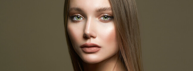 Beautiful woman face with perfect eyebrows and eyelashes