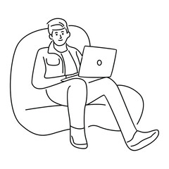 Young man sitting with laptop computer