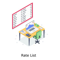 
A design of stock exchange in editable isometric style, rate list 
