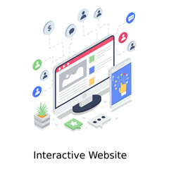 
A design of interactive website in trendy isometric style 
