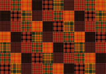 ハロウィン色のタータンチェックのパッチワーク背景　市松模様（加工有り）