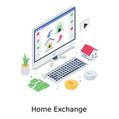 
Home exchange vector design in trendy isometric style 
