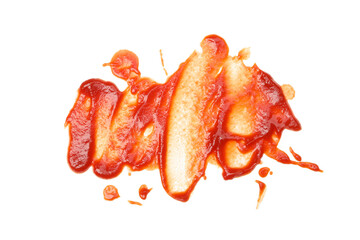 Red sauce isolated on white background, close up