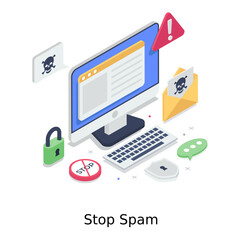 
Isometric design of email virus illustration, stop spam 
