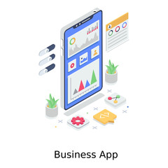 
Business app illustration in isometric design, e business concept 
