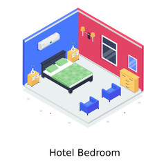 
Hotel bedroom illustration design, isometric vector of furnished hotel 
