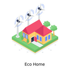 
Eco home vector design, home windmill in isometric style 

