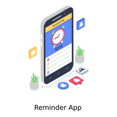
A reminder app vector, mobile app in isometric style 
