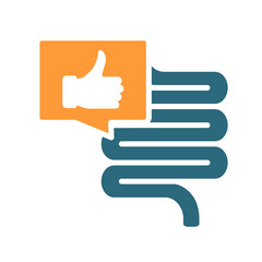 Intestine with thumb up gesture colored icon. Healthy internal organ, digestive tract symbol