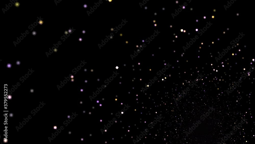 Poster moving backwards through a deep space starfield of random stars