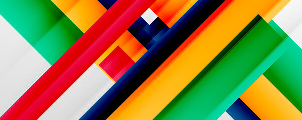 Geometric abstract backgrounds with shadow lines, modern forms, rectangles, squares and fluid gradients. Bright colorful stripes cool backdrops