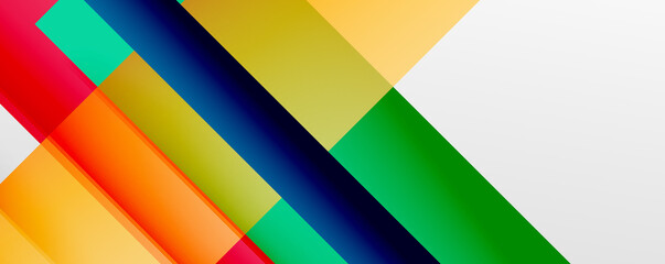 Geometric abstract backgrounds with shadow lines, modern forms, rectangles, squares and fluid gradients. Bright colorful stripes cool backdrops