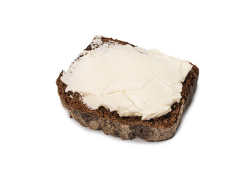 Brown bread and cheese isolated on white background.