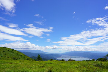 Lake Suwa and Mt. Fuji overlooking the Takabotchi plateau in fine weather