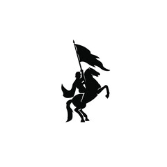 A war knight soldier dressed in armor goes to war with his horse logo icon design flat vector template illustration silhouette white background