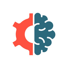 Human brain with gear wheel colored icon. Engineering, robot technology thinking symbol