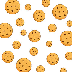 Chocolate chips cookies Seamless pattern bakery product flat design