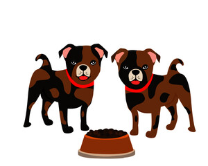 two dogs with a bowl of food