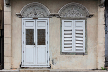 Vintage wooden white door texture.