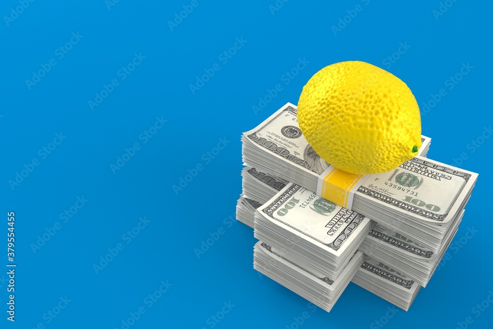 Sticker lemon on stack of money