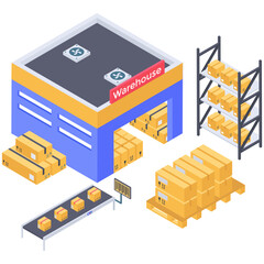 
Warehouse icon in isometric design.
