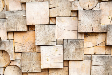 Background texture of wooden natural blocks
