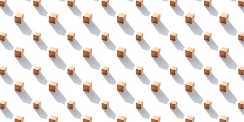 Seamless pattern wooden cube. wooden geometric shapes cube isolated on a white background. endless pattern with wooden block